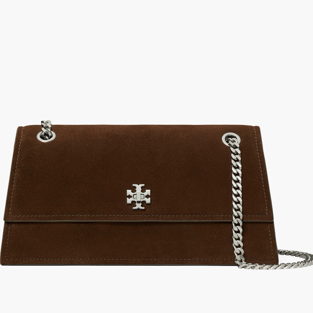 Tory Burch Kira Turnlock Suede Convertible Shoulder Bag - Dark Cocoa